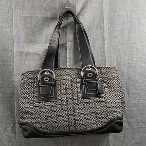 Coach Soho Signature Mini C's Black Gray Canvas / leather  Satchel Tote Jacquard